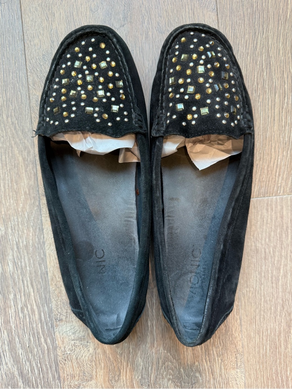 Vionic Black Suede Studded Loafers